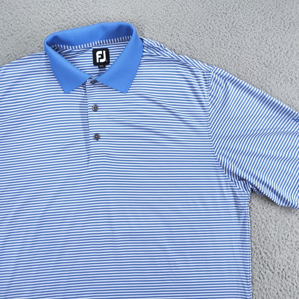 Footjoy FJ ProDry Golf Polo Shirt Men Large Blue Gray Striped Performance Isleta
